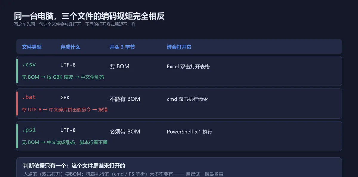 同一个 BOM,三个文件三种规矩